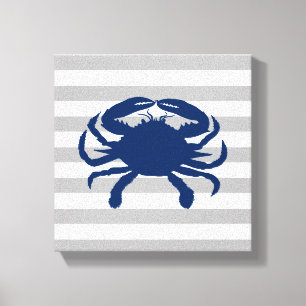 Lienzo Cangrejo azul marino Gris y rayas blancas