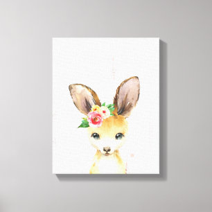 Lienzo Canguro Australiano Bebé Floral Acuarela Animales 