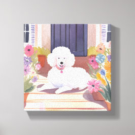 Lienzo Caniche Blanco | Flores Acuarela Mascota Perro