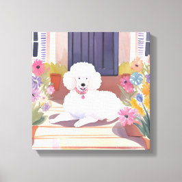 Lienzo Caniche Blanco | Flores Acuarela Mascota Perro