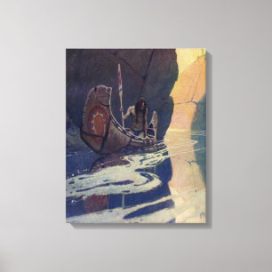 Lienzo Canoa India Antigua Remando Sol Clásico