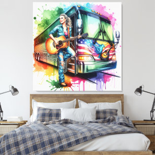 Lienzo Cantante colorido con guitarra y Personalizado de 