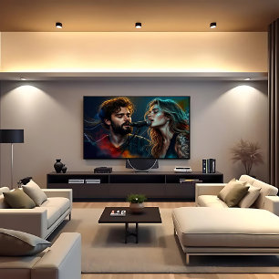 Lienzo Cantantes de Dúo Romántico Iluminación Colorida