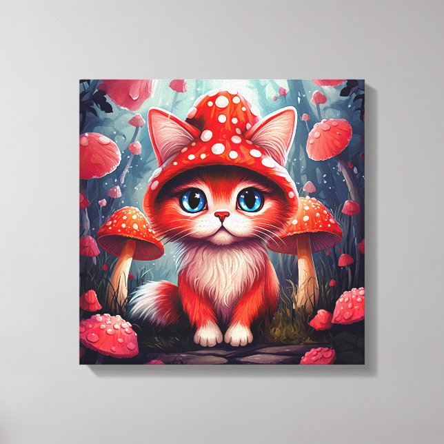 Lienzo Canto de gato de hongo rojo caprichoso (Anverso)