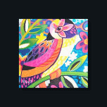 Lienzo Canto de pájaros floreciente<br><div class="desc">Esta vibrante,  caprichosa,  imprimida de una pintura original de la pintoresca Lisa Frank,  Rondi Kutz. Su estilo único combina elementos de arte popular,  arte pop y diseño psicodélico.</div>