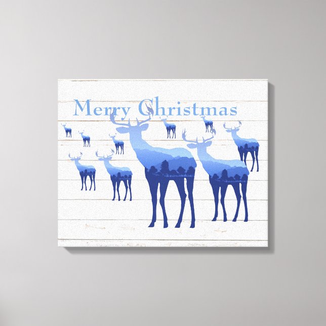 Lienzo Canvas Art-Blue Deer White Merry Christmas (Anverso)