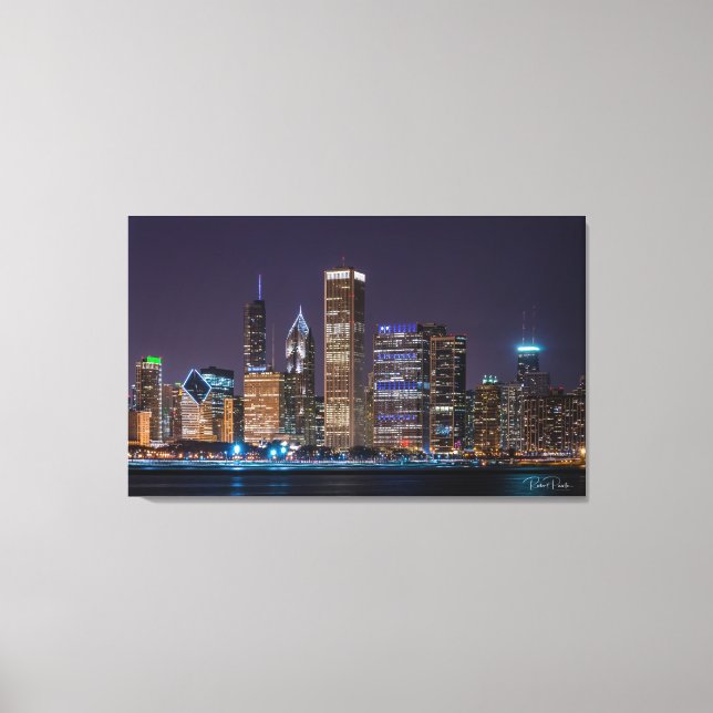 Lienzo Canvas - Chicago Skyline Illinois con cielo noctur (Anverso)
