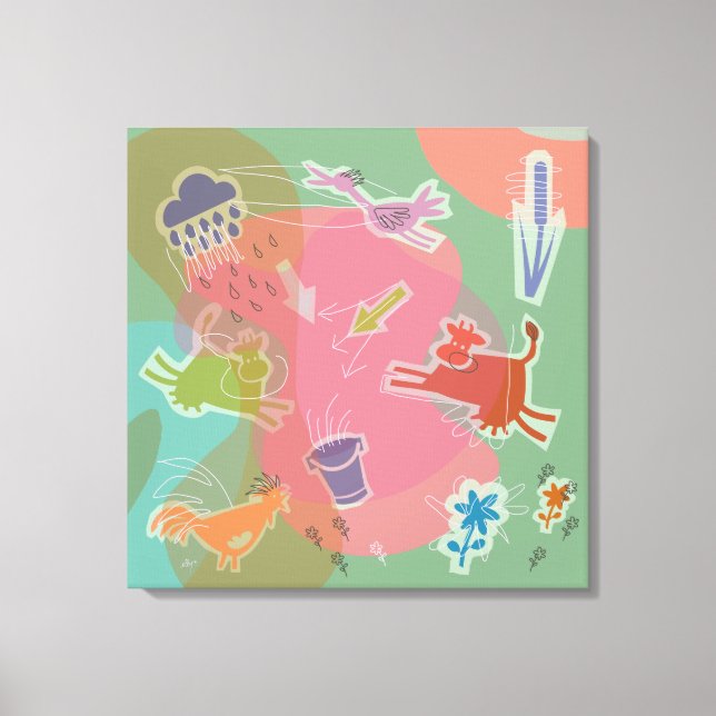 Lienzo Canvas cow chicken bird (Anverso)