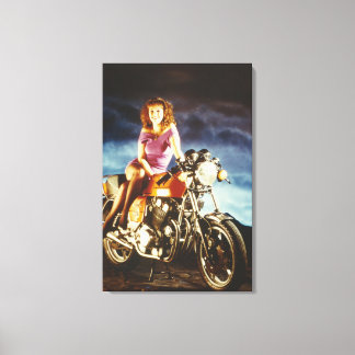 Lienzo Canvas De chica Y Motocicleta