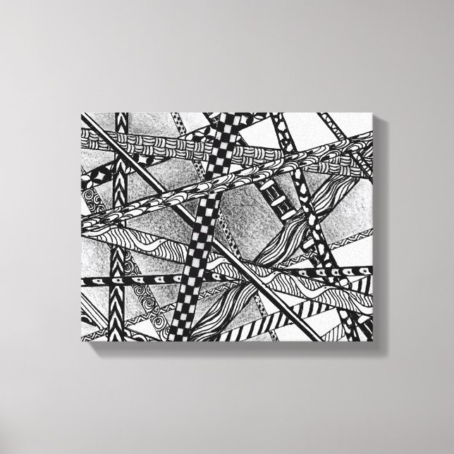 Lienzo Canvas de líneas blancas y negras entrelazadas de  (Anverso)