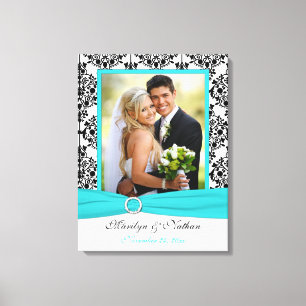 Lienzo Canvas de matrimonio Aqua, Black, White Damask