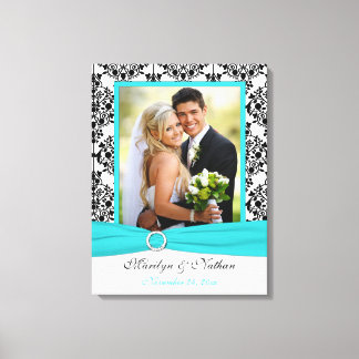 Lienzo Canvas de matrimonio Aqua, Black, White Damask