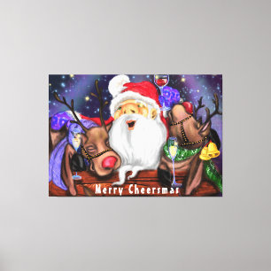 Lienzo Canvas de navidades imprimen Santa y renos
