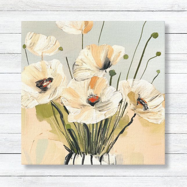 Lienzo Canvas de vase de pipetas neutros (Peach Neutral Loose Painted Poppies Floral Modern Wall Art Canvas)