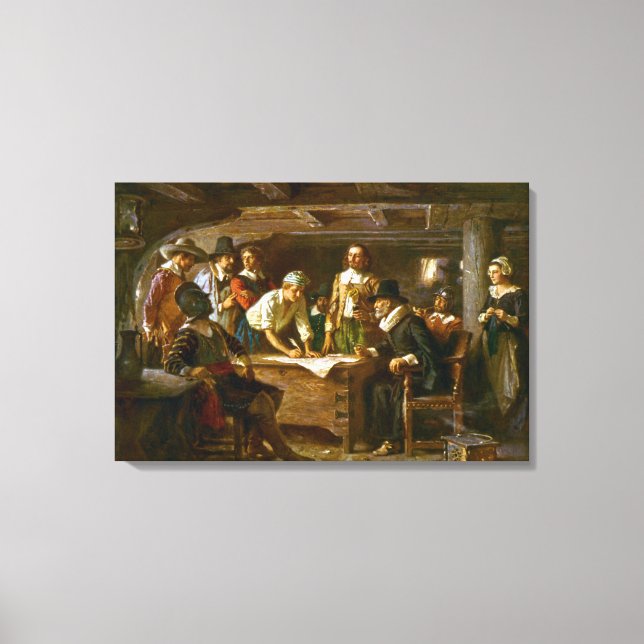Lienzo Canvas El Mayflower Compact 1620 Jean Leon Ferris (Anverso)