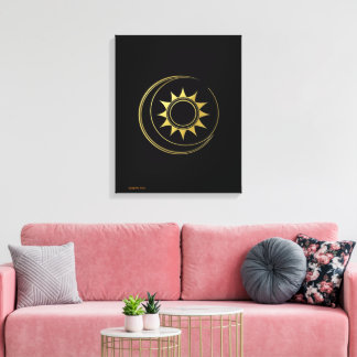 Lienzo Canvas Golden Celestial Harmony Moon Sun Art