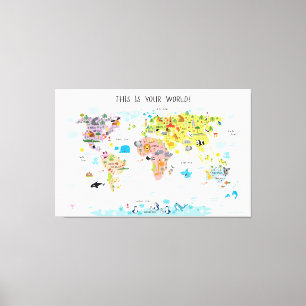 Lienzo Canvas Kids World Map Chica Nursery