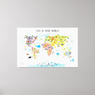 Lienzo Canvas Kids World Map Chica Nursery