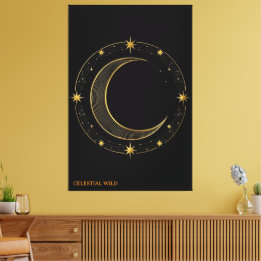 Lienzo Canvas Luxury Black Gold Celestial Moon Art