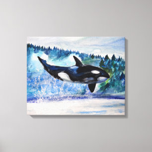 Lienzo Canvas orcas de acuarela