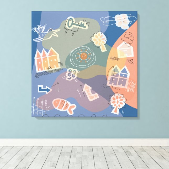 Lienzo canvas stad blauw (Insitu (piso de madera))