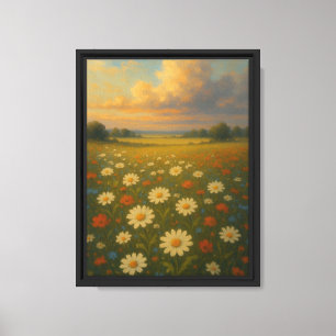 Lienzo Canvas Sunset Meadow Con Daisies Y Flores Silvestr