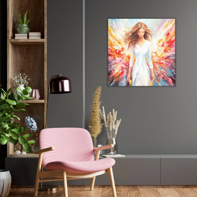 Lienzo Canvas Wall Art Bright Abstract Angel (Canvas Print Bright Colors Angel Vibrant Wings Peaceful Yet Energetic Wall Art)