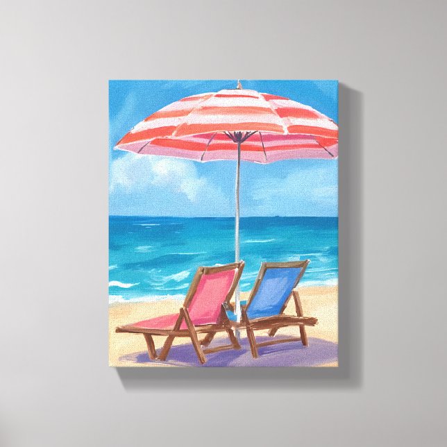 Lienzo Cape Cod Beach Day | Watercolor Ocean MA  (Anverso)