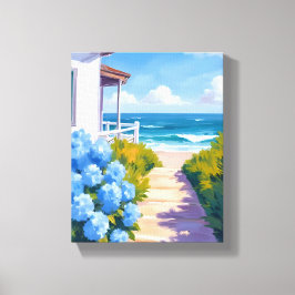 Lienzo Cape Cod Beach Path | Hydrangea Coastal Painting
