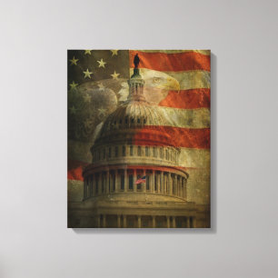 Lienzo Capitolio americano apenado, Eagle y bandera