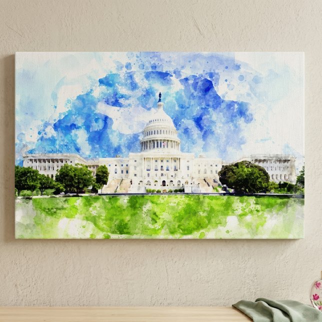 Lienzo Capitolio de los Estados Unidos en Washington DC A (United States Capitol in Washington DC Watercolor. Canvas Print )