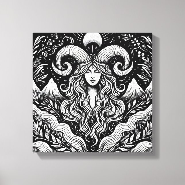 Lienzo Capricorn Goddess Etching Canvas Wall Art (Anverso)