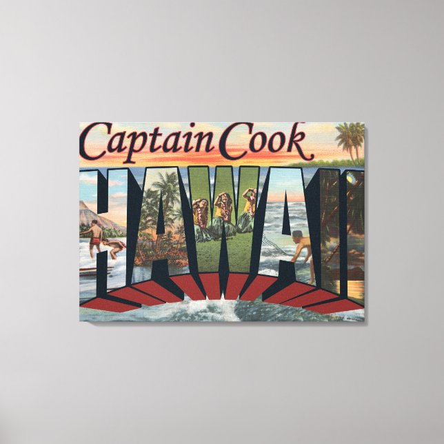 Lienzo Captain Cook, Hawaii - Escenas de letras grandes (Anverso)