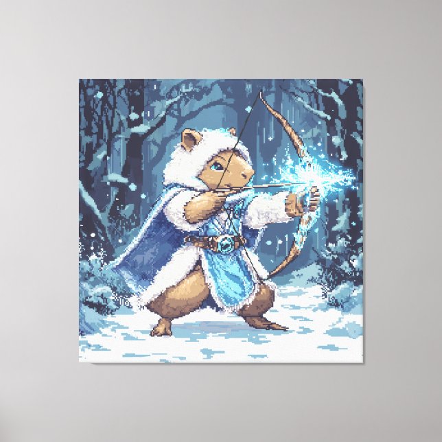 Lienzo Capybara Ice Archer - Fantasy Pixel Art (Anverso)