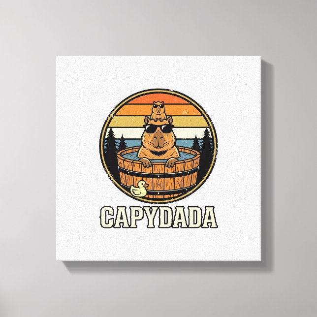 Lienzo Capydada Capybara Papá Diseño Vectorial Retro Bañe (Anverso)