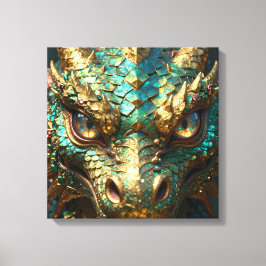 Lienzo Cara de Dragón Turquesa y Dorado