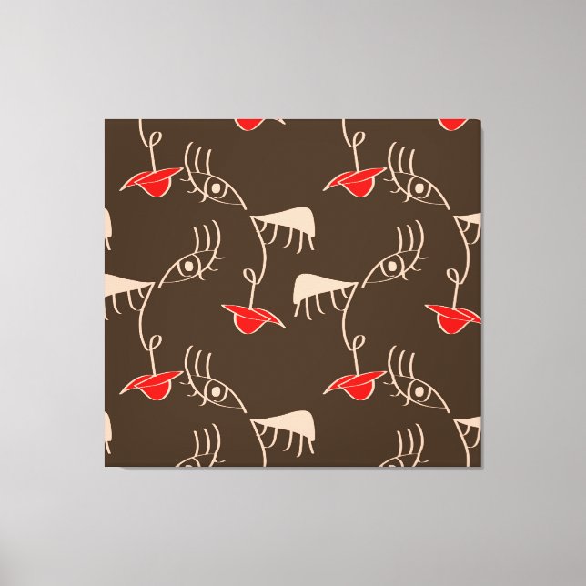 Lienzo Cara de mujer de una línea: patrón abstracto. (Anverso)