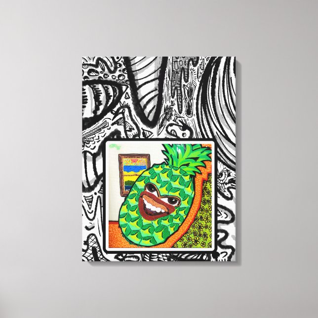 Lienzo Cara de piña en terapia, (Anverso)