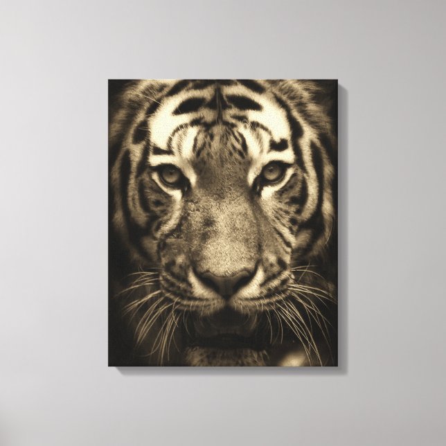 Lienzo Cara de tigre en tonos sepia (Anverso)
