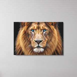 Lienzo Cara Majestuosa de León con Ojos Azules Animal S