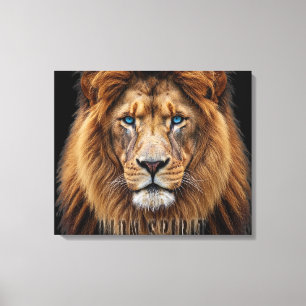 Lienzo Cara Majestuosa de León con Ojos Azules Animal S