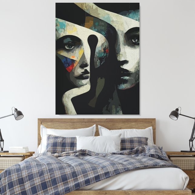 Lienzo Caras abstractas surrealistas entrelazadas (Insitu(Dormitorio))