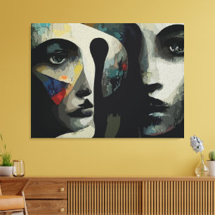 Lienzo Caras abstractas surrealistas entrelazadas