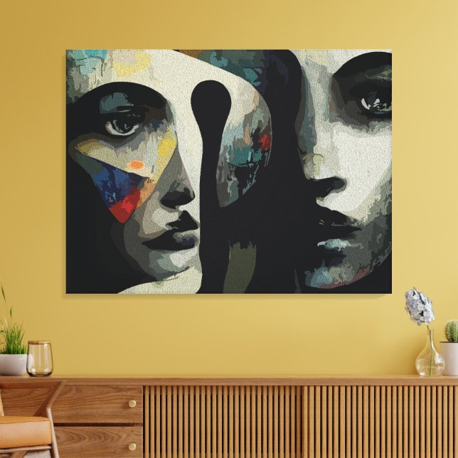 Lienzo Caras abstractas surrealistas entrelazadas (Insitu (Sala de estar))