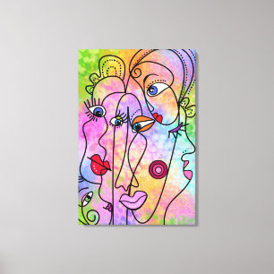 Lienzo Caras de mujeres abstractas - Dibujo de estilo cub