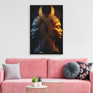 Lienzo Caras Duales – Abstracción Geométrica Afrofuturist