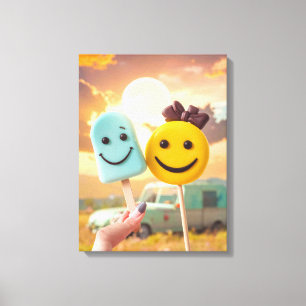 Lienzo caras sonrientes en palo