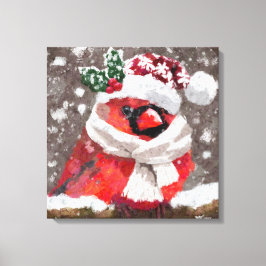 Lienzo Cardenal Bird Scarf y Gorra en Navidades de nieve