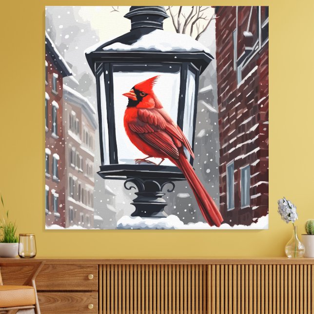 Lienzo Cardenal Bird Sentado En Una Linterna Callejera Cu (Insitu (Sala de estar))