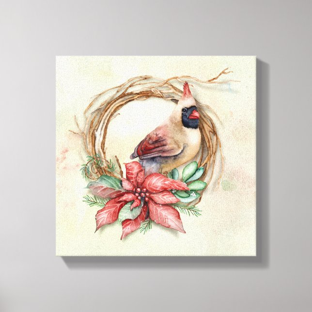 Lienzo Cardenal de invierno con Poinsettia (Anverso)